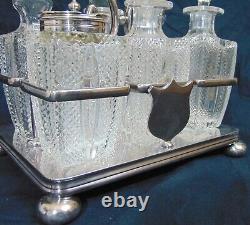 British Cut Glass Silverplate Crystal Condiment Cruet Set Bailey Banks Biddle