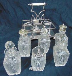 British Cut Glass Silverplate Crystal Condiment Cruet Set Bailey Banks Biddle