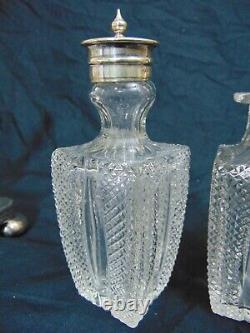 British Cut Glass Silverplate Crystal Condiment Cruet Set Bailey Banks Biddle