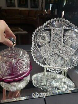 Butter Dish & Lid American Brilliant period Cut Glass Crystal Fanned Hobstar