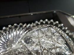 Butter Dish & Lid American Brilliant period Cut Glass Crystal Fanned Hobstar