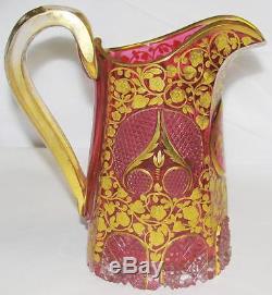 C1890 Moser Deeply Cut Crystal Rose Gilded Bohemian Pitcher