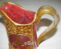 C1890 Moser Deeply Cut Crystal Rose Gilded Bohemian Pitcher