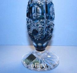 CAESAR CRYSTAL Azure Teal Vase Hand Cut to Clear Overlay Czech Bohemian Cased