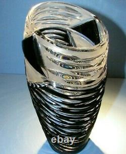 CAESAR CRYSTAL Black Vase Hand Cut to Clear Overlay Czech Bohemian Cased Signed