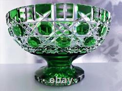 CAESAR CRYSTAL Emerald Green Footed Bowl Hand Cut to Clear Overlay, 10, 2327gr