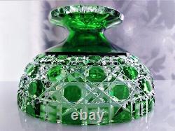 CAESAR CRYSTAL Emerald Green Footed Bowl Hand Cut to Clear Overlay, 10, 2327gr