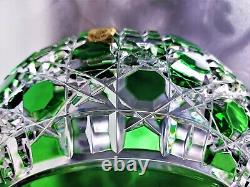 CAESAR CRYSTAL Emerald Green Footed Bowl Hand Cut to Clear Overlay, 10, 2327gr