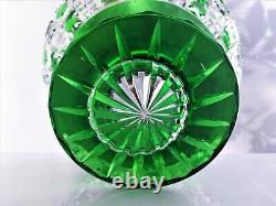 CAESAR CRYSTAL Emerald Green Footed Bowl Hand Cut to Clear Overlay, 10, 2327gr