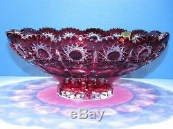 CAESAR CRYSTAL Red Bowl Hand Cut to Clear Overlay Czech Bohemian Cased Blown