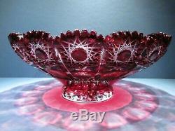 CAESAR CRYSTAL Red Bowl Hand Cut to Clear Overlay Czech Bohemian Cased Blown
