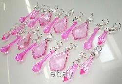 CHANDELIER DROPLETS CRYSTALS x 20 ANTIQUE ROSE PINK CUT GLASS PARTS DROPS BEADS