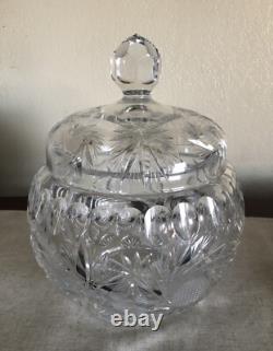 CRYSTAL PUNCH BOWL-Heavy Cut Glass WithLid 10 Cups For Showers-Weddings-Holidays