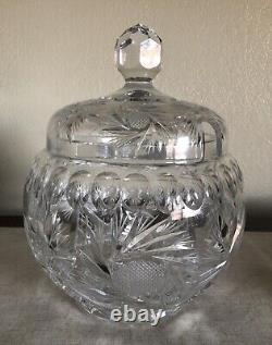 CRYSTAL PUNCH BOWL-Heavy Cut Glass WithLid 10 Cups For Showers-Weddings-Holidays