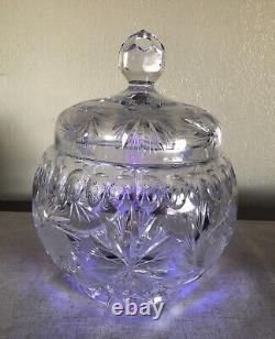 CRYSTAL PUNCH BOWL-Heavy Cut Glass WithLid 10 Cups For Showers-Weddings-Holidays