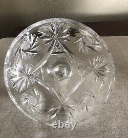 CRYSTAL PUNCH BOWL-Heavy Cut Glass WithLid 10 Cups For Showers-Weddings-Holidays