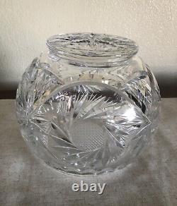 CRYSTAL PUNCH BOWL-Heavy Cut Glass WithLid 10 Cups For Showers-Weddings-Holidays