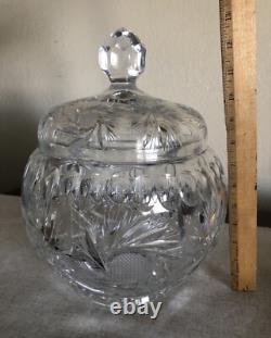 CRYSTAL PUNCH BOWL-Heavy Cut Glass WithLid 10 Cups For Showers-Weddings-Holidays