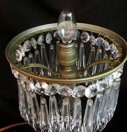 CUT GLASS MUSHROOM LAMP w WHEEL ENGRAVING 30 CRYSTAL SPEARS c. 1920'S