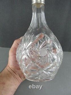 CUT LEAD CRYSTAL LIQUOR GLASS DECANTER withSTOPPER SILVER HALLMARKED R&D 12 VTG