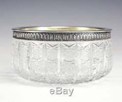 C. 1927-1954 Russian Cut Crystal and Silver Bowl Rim features repeating acanthus