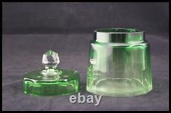 C. 1930 Baccarat Green Clear Cut Crystal Covered Box Vanity Jar Candy Bowl France