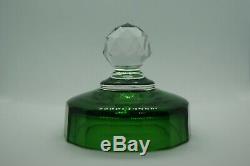 C. 1930 Baccarat Green Clear Cut Crystal Covered Box Vanity Jar Dresser France