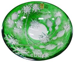 Caesar Crystal Bohemiae Czech Lead Crystal Green Cut to Clear Glass Plate Bowl