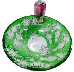Caesar Crystal Bohemiae Czech Lead Crystal Green Cut to Clear Glass Plate Bowl