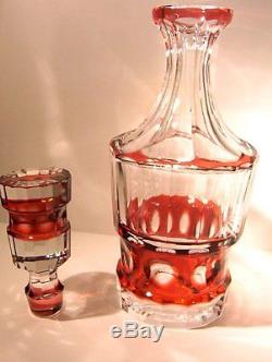 Caesar Crystal Red Bottle Decanter Cased Cut to Clear Overlay Bohemian Czech