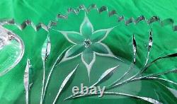 Canastota Ideal Cut Glass Double Nappy ABP Etched Poinsettia Diamond Butterfly