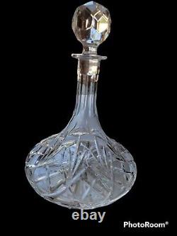 Captains Ship Nautical Cut Crystal Glass Decanter With Stopper Vintage 1980s