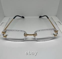 Cartier Rimless Diamond Cut Crystal Lens C Décor Gold Eyeglasses