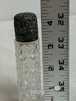 Charles May Antique English Sterling Silver Cut Crystal Perfume Scent Bottle