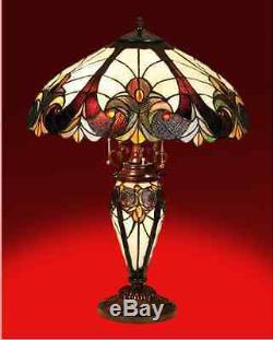 Classic Vintage Style Tiffany Table Base Lamp Handcrafted Stained Cut Glass NEW