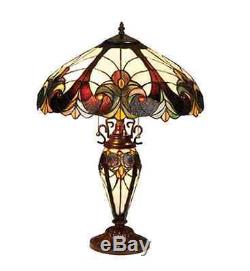 Classic Vintage Style Tiffany Table Base Lamp Handcrafted Stained Cut Glass NEW