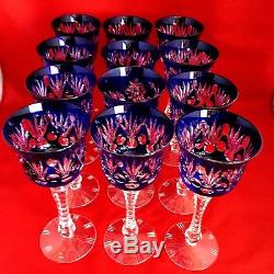 Cobalt Blue Bohemian Czech cut to clear crystal wine glass 12 Coblets