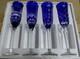 Cobalt Blue Crystal Cut to Clear Champagne Glass Flute Long Stemmed Set 8
