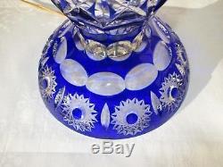 Cobalt Blue Cut To Clear Crystal Art Glass Lamp Vintage