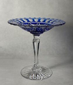 Cobalt Blue Cut To Clear Crystal Pedestal Compote attributed to Val St Lambert