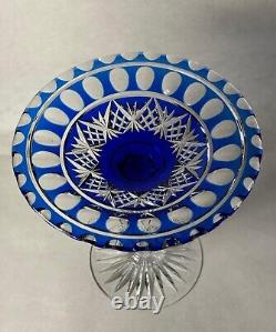Cobalt Blue Cut To Clear Crystal Pedestal Compote attributed to Val St Lambert