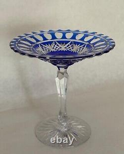 Cobalt Blue Cut To Clear Crystal Pedestal Compote attributed to Val St Lambert