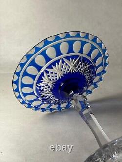 Cobalt Blue Cut To Clear Crystal Pedestal Compote attributed to Val St Lambert