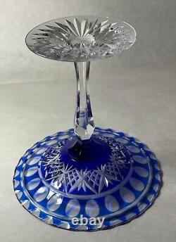 Cobalt Blue Cut To Clear Crystal Pedestal Compote attributed to Val St Lambert