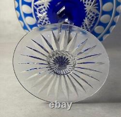 Cobalt Blue Cut To Clear Crystal Pedestal Compote attributed to Val St Lambert