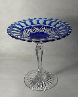 Cobalt Blue Cut To Clear Crystal Pedestal Compote attributed to Val St Lambert