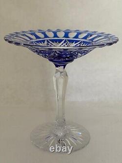 Cobalt Blue Cut To Clear Crystal Pedestal Compote attributed to Val St Lambert