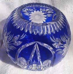 Cobalt Blue Cut To Clear Crystal Round Vase/Bowl