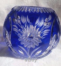 Cobalt Blue Cut To Clear Crystal Round Vase/Bowl