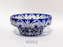 Cobalt Blue Cut to Clear Crystal Centerpiece Bowl 9 D Bohemian Czech Glass